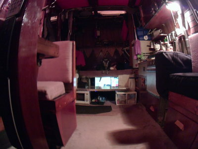 May 2011 Micro-wave ,TV hidden under front riser<br />Keeping  things out of site , weight low, and the dog Terra