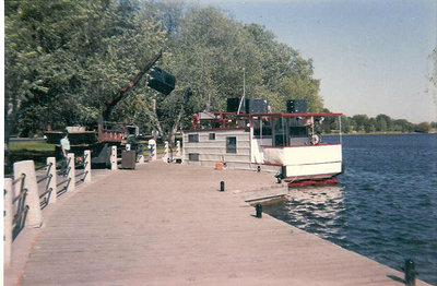 1985-  'LEREK'   preparing for flotilla<br />36ft / 5 poly-urethane filled pontoons/  'positive floatation'