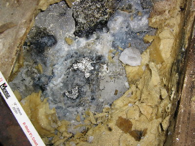 Corrosion in hull. This is under the area in the top photo that still has the foam in place,<br /> just below the wrecking bar.